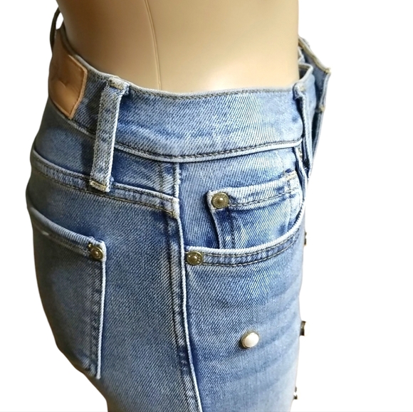 7 For All Mankind Edie Crop Stretch Straight-leg Jeans Pearl embellished /Sz 24 - Picture 3 of 16